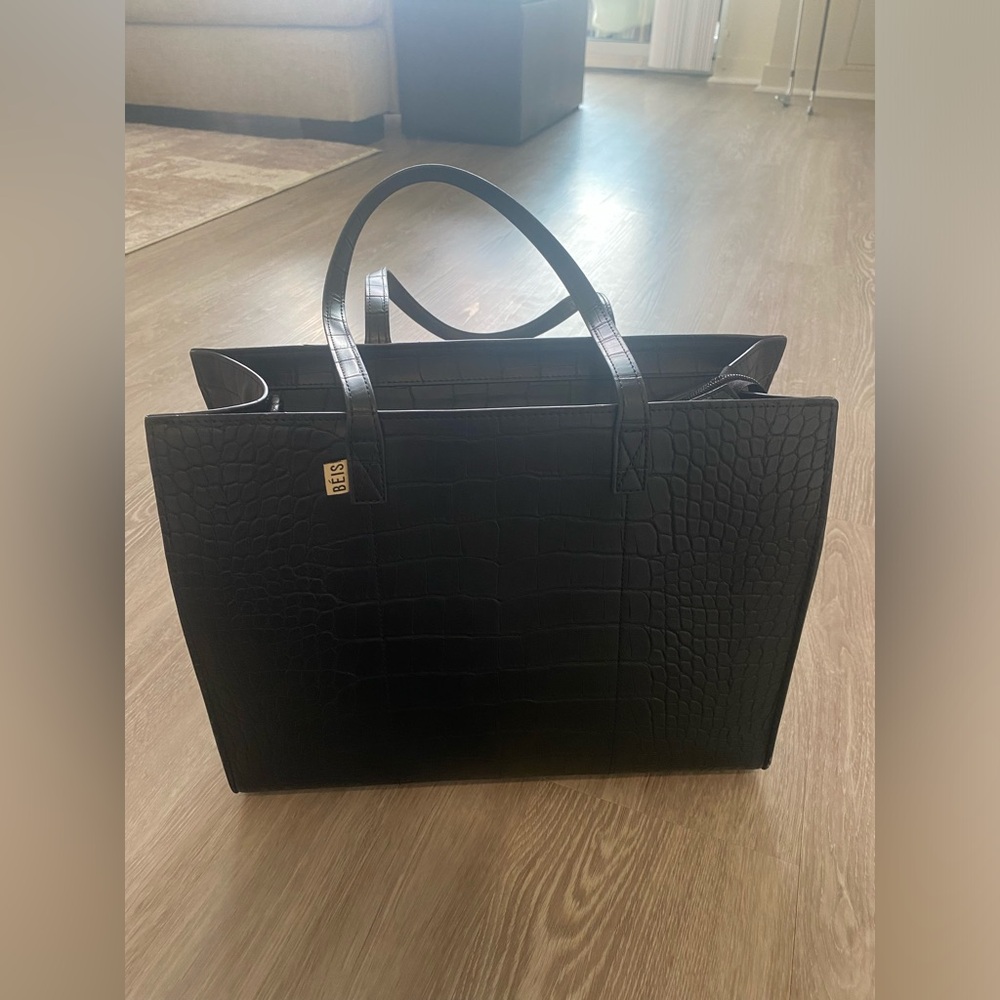 Beis Work Tote in Black Croc Regular Size